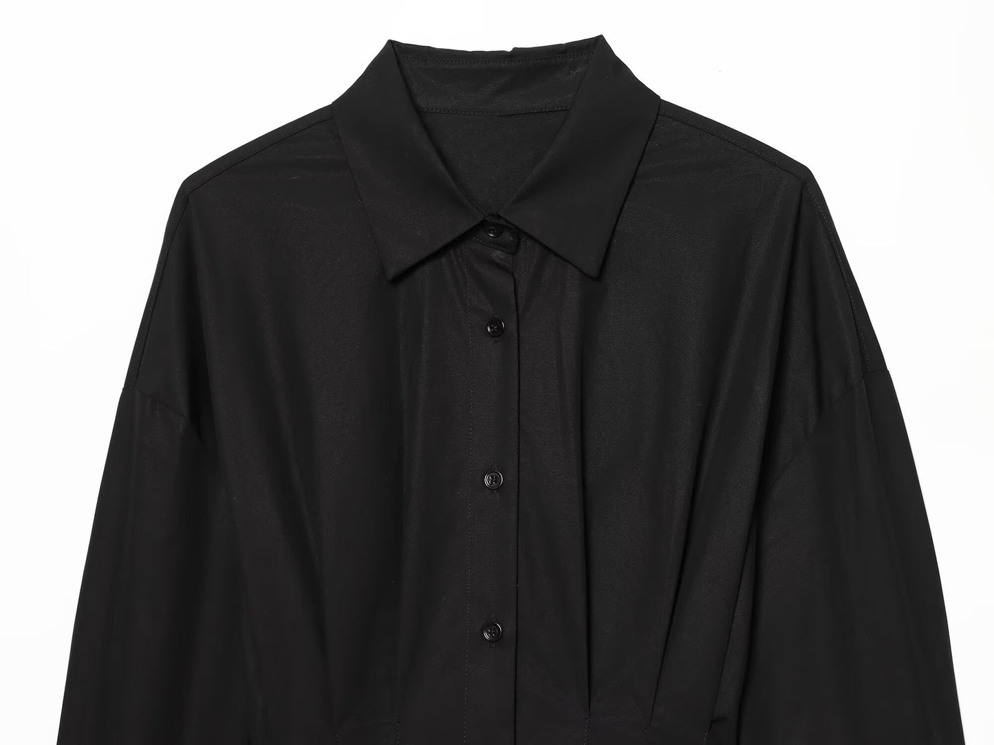 Women's pleated design slim lapel shirt