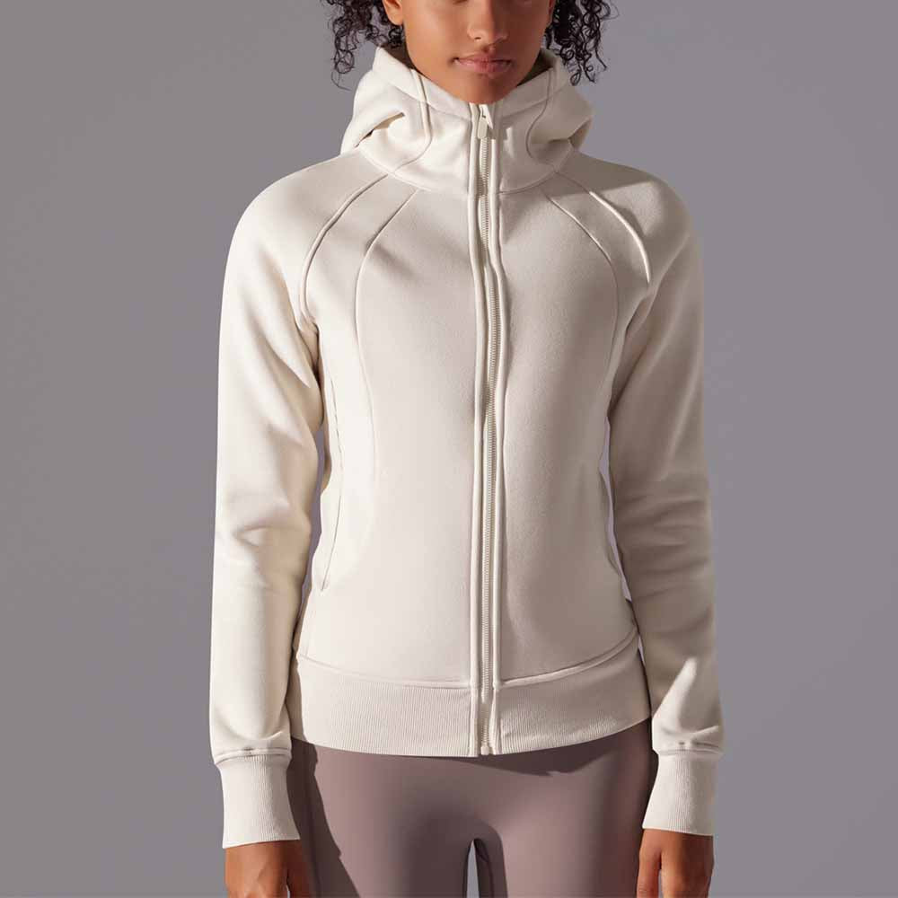 Women's New Solid Color Outdoor Leisure Yoga Training Fitness Jacket Thickened Warm Hooded Sports Coat.