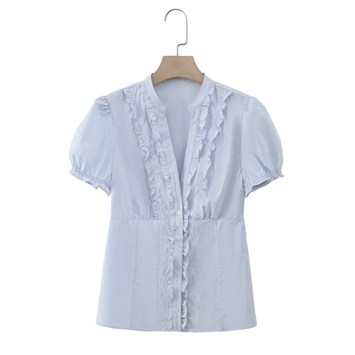 Women's slim cotton bubble sleeve poplin shirt