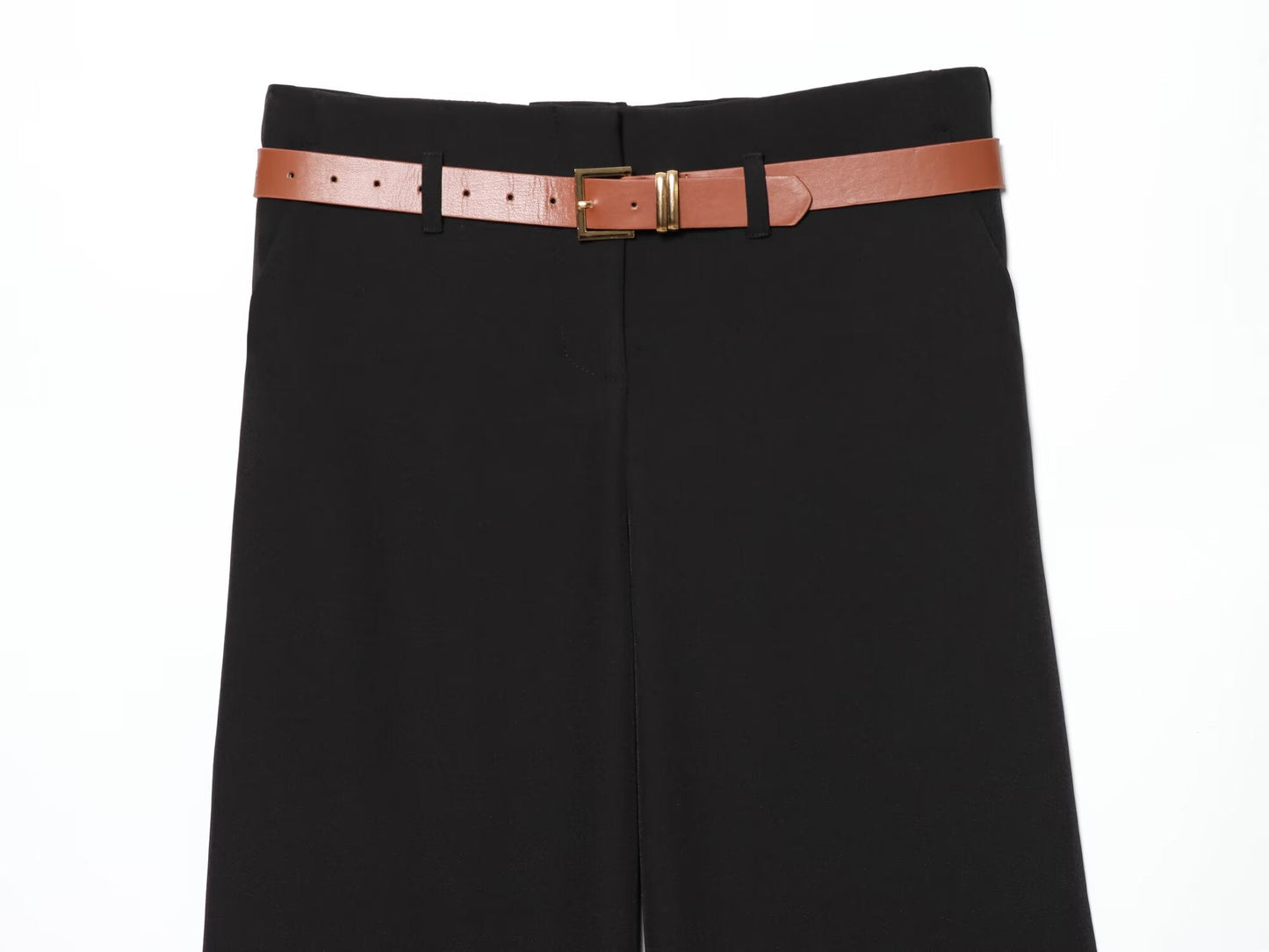 Women's casual high waisted straight leg rolled edge pants