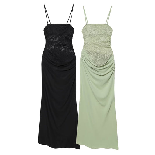 Women's lace patchwork slim suspender dress