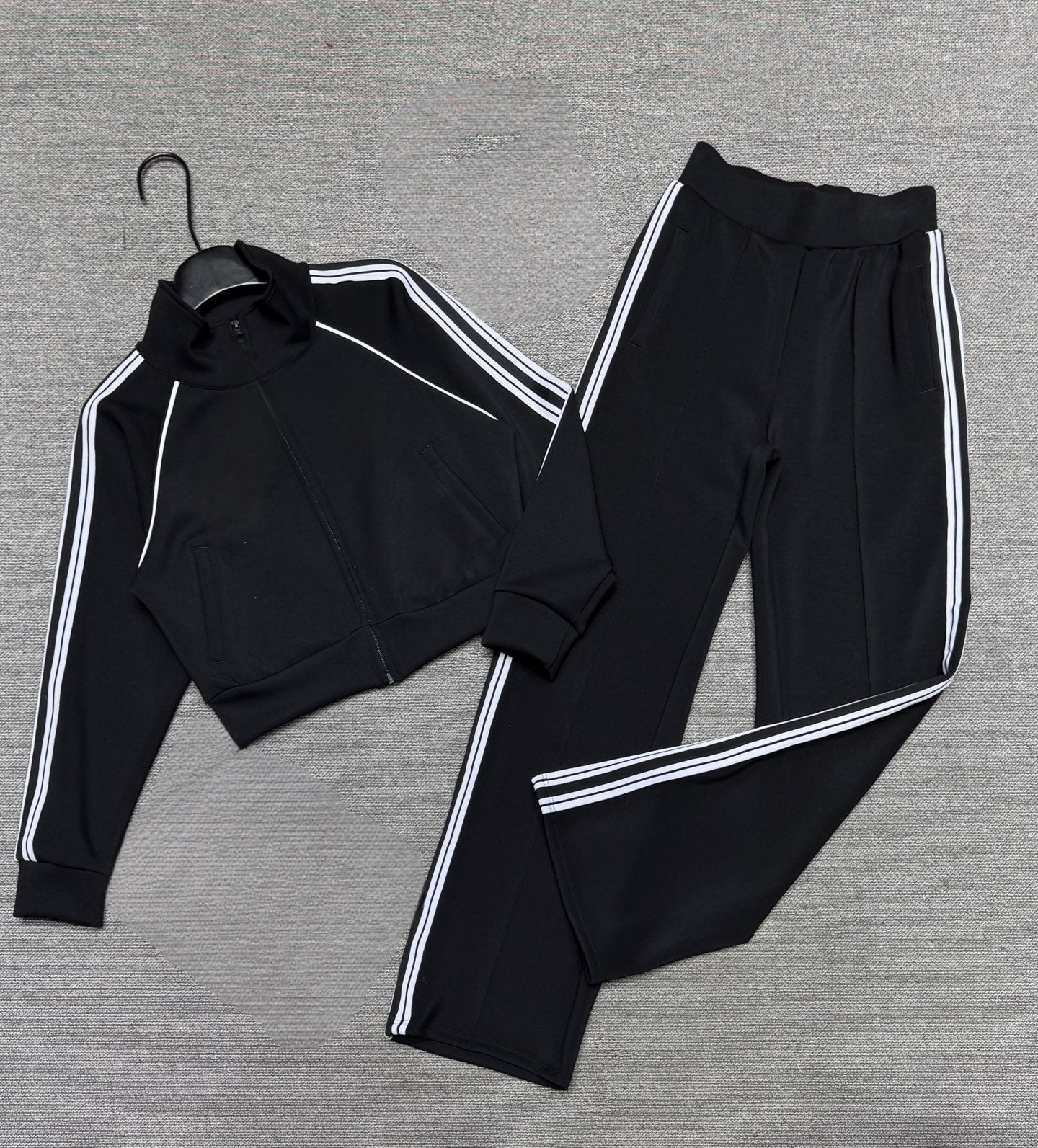 Women's new sports stand-up collar zipper coat+drape loose wide-leg pants suit