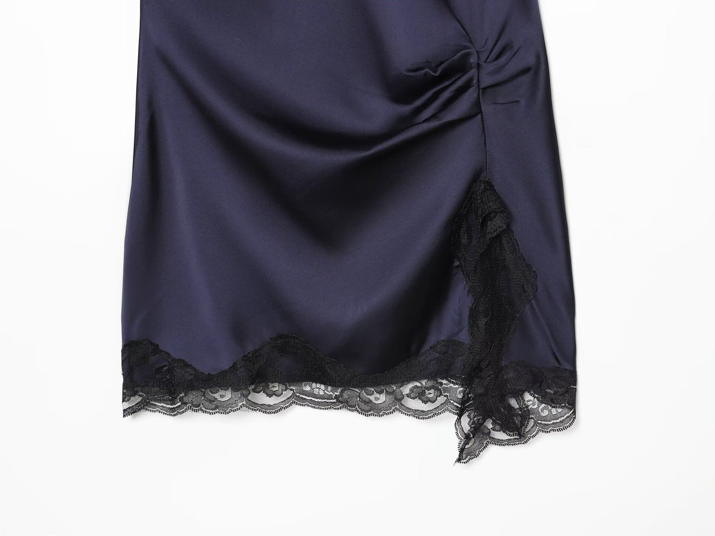 Women's lace patchwork satin texture mini dress