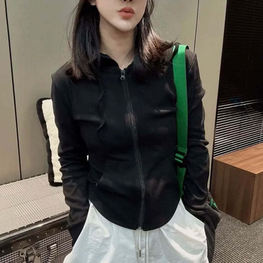 Women's Casual Hooded Jacket Slim Fit Zipper Cardigan