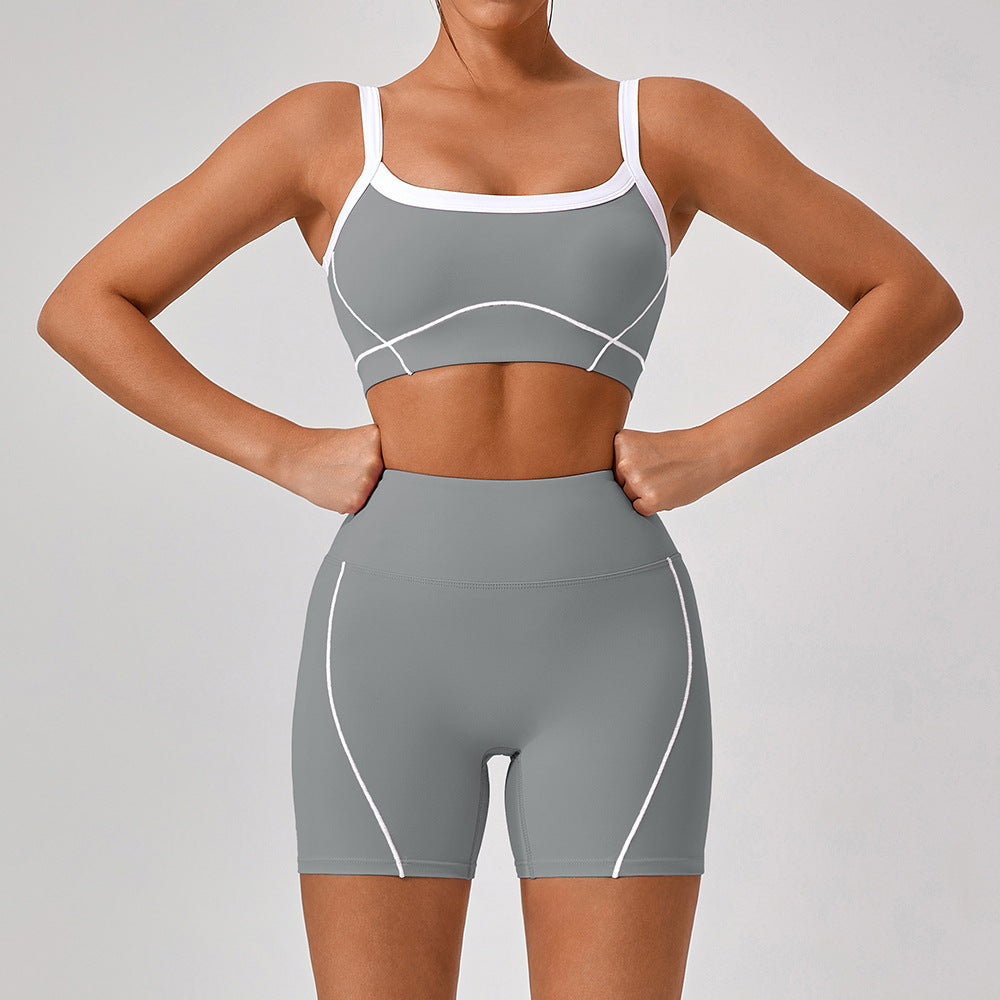 Women's new nude tight outdoor sports bra contrast suit