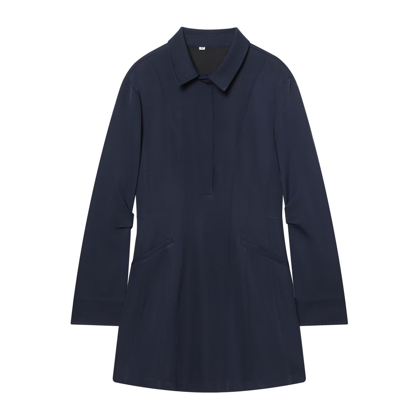 Women's pleated decorative shirt style mini dress