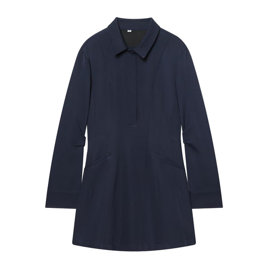 Women's pleated decorative shirt style mini dress