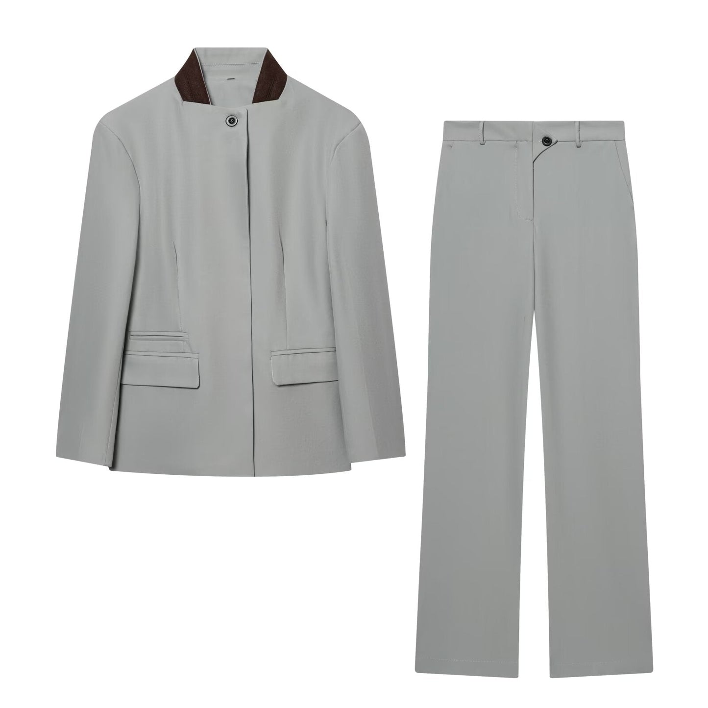 suit Women's 2 pieces long sleeved contrasting collar Blazer Coat +Pants