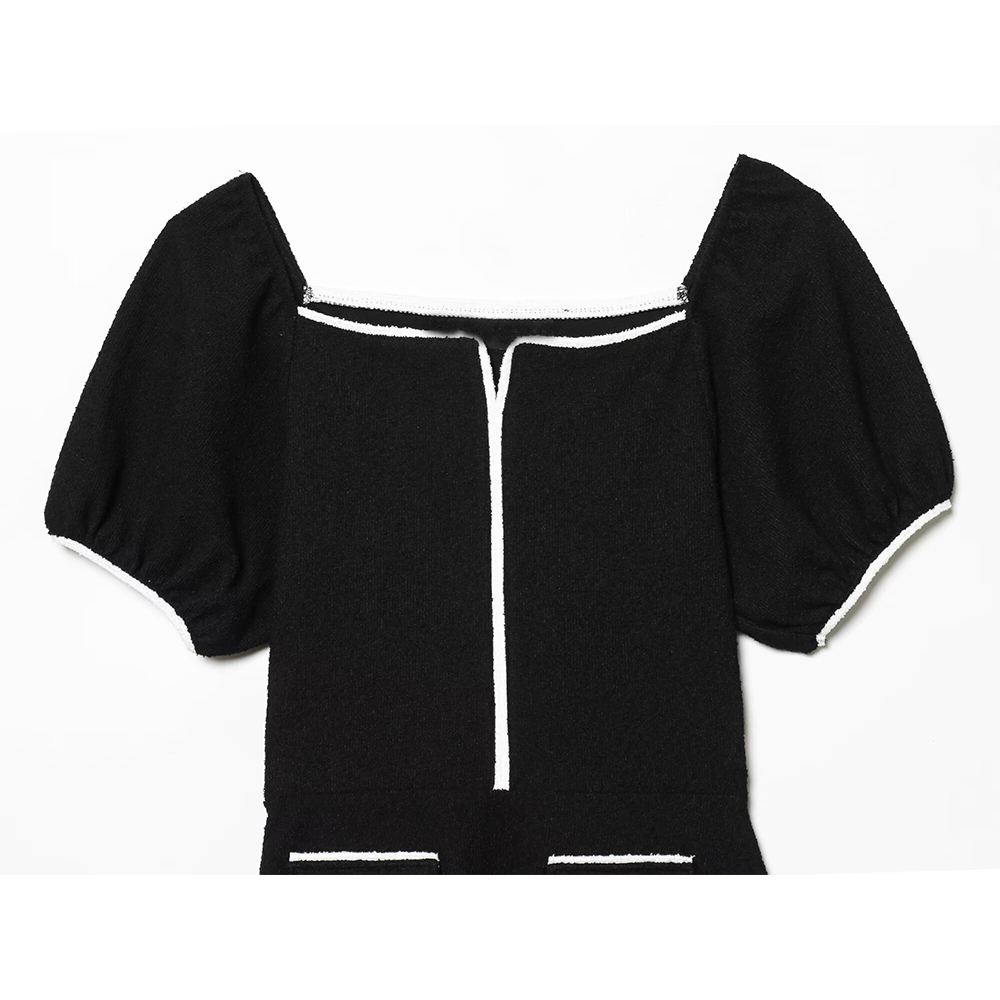 Women's contrasting straight neck bubble sleeve mini dress
