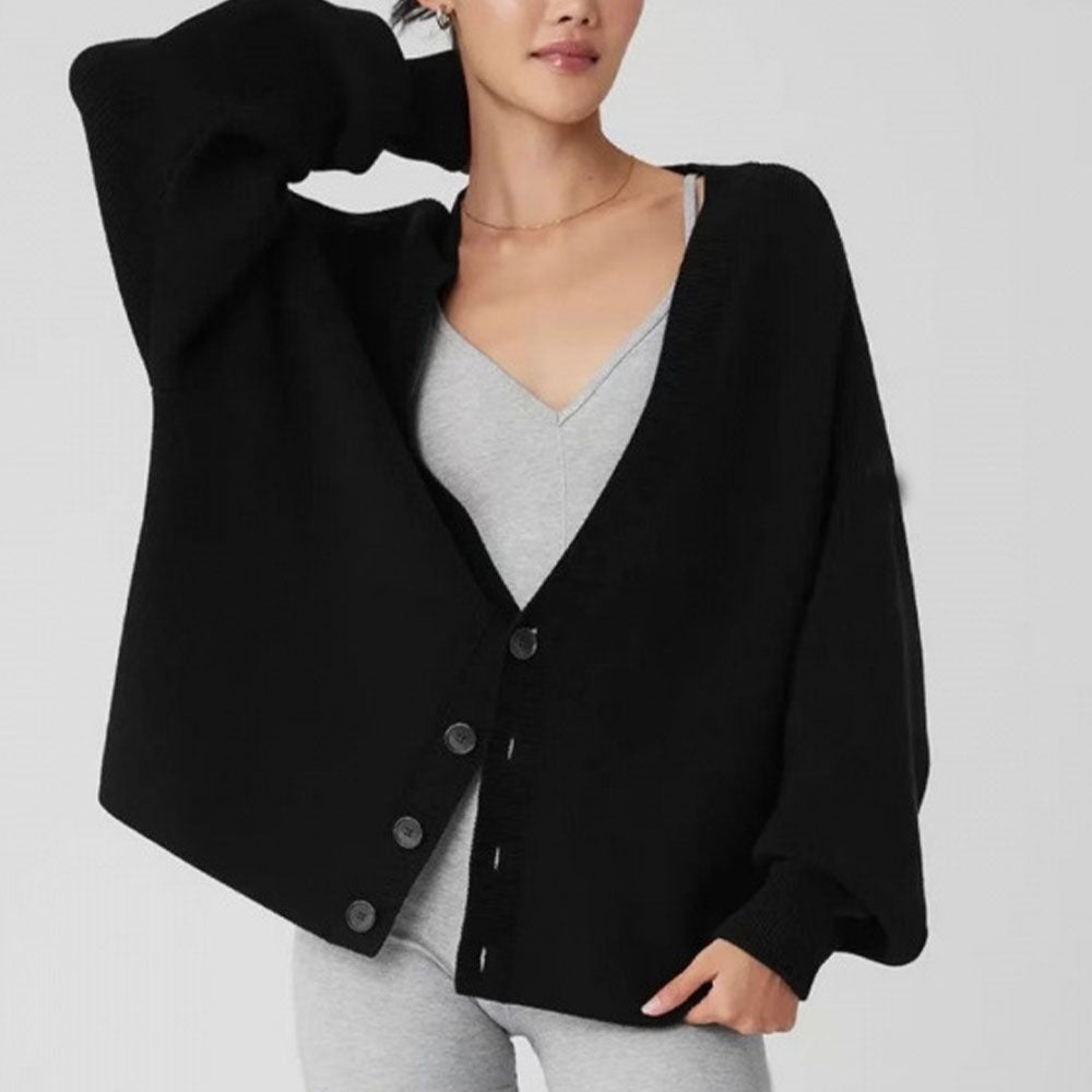 Women's casual loose knit long-sleeved cardigan V-neck coat