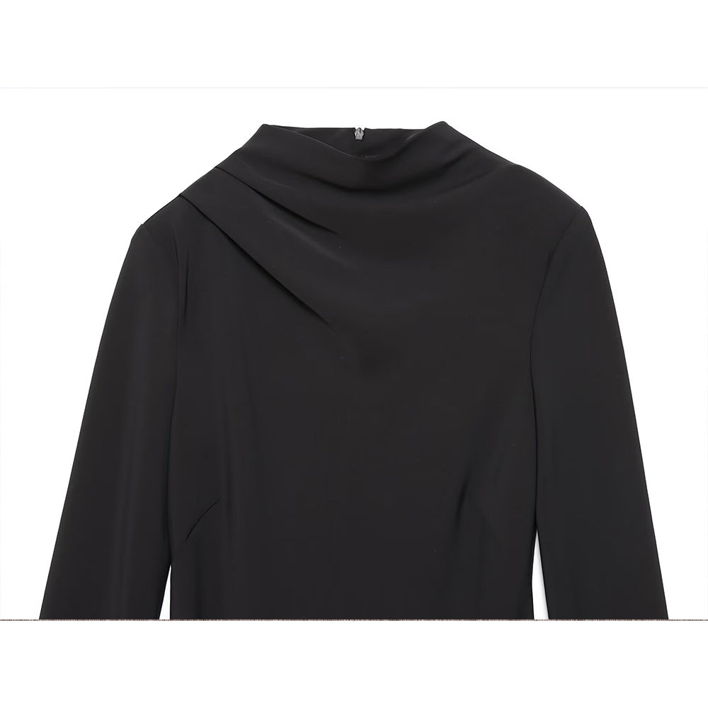 Women's long sleeved pleated collar mini dress