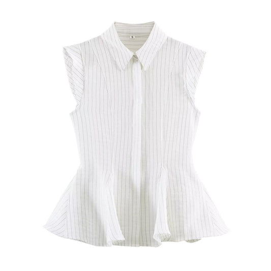 Women's New Fashion Flax Lapel Button Shirt