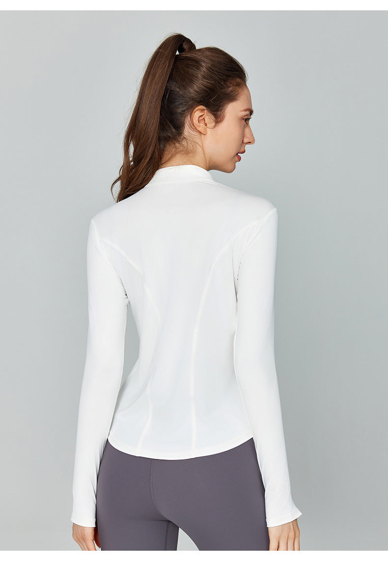 Women's new reflective half-zipper waist-closing fitness coat