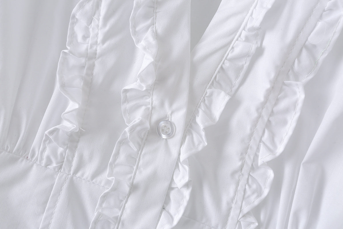 Women's slim cotton bubble sleeve poplin shirt