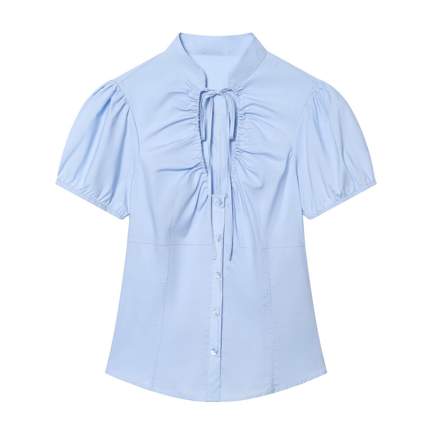 Women's bow decoration pleated poplin top