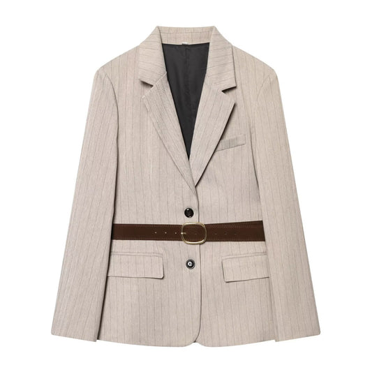 Women's long sleeved herringbone diagonal Blazer Coat
