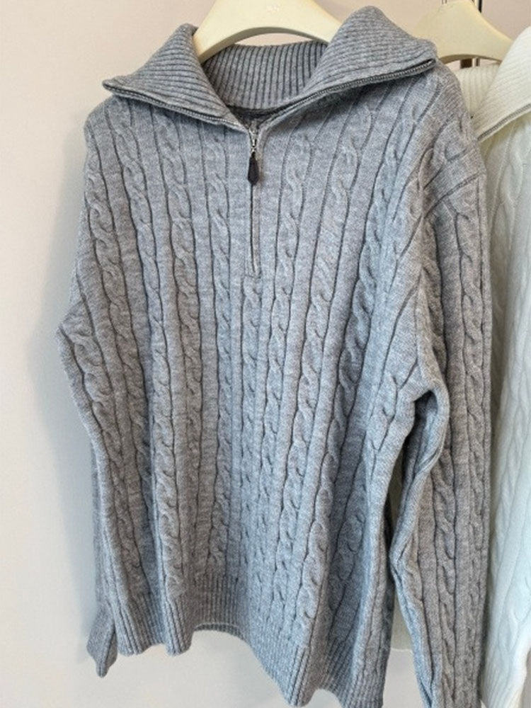 Cotton Half Zip Knitted Sweatshirt