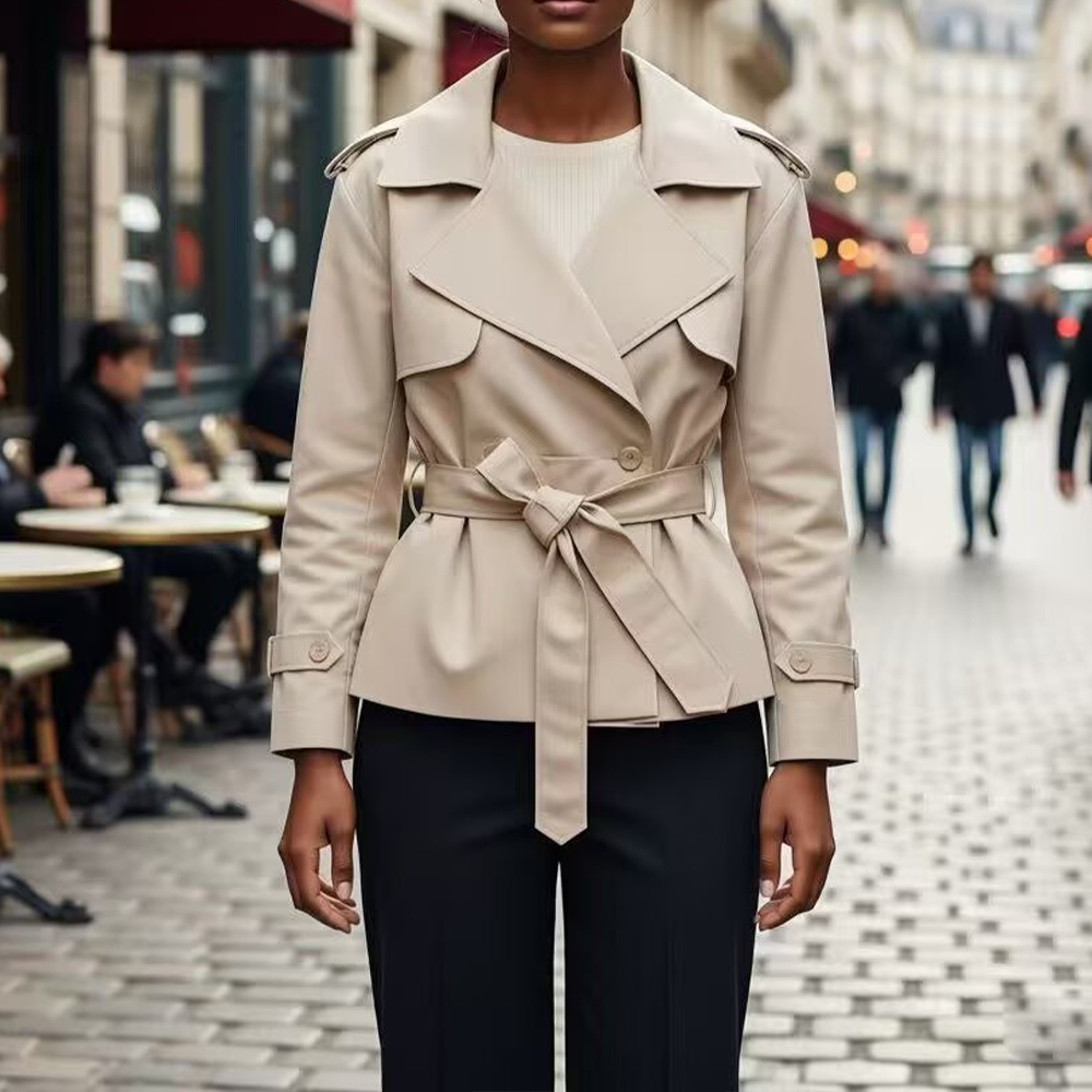 Women's with Belt short double breasted windbreaker Coat