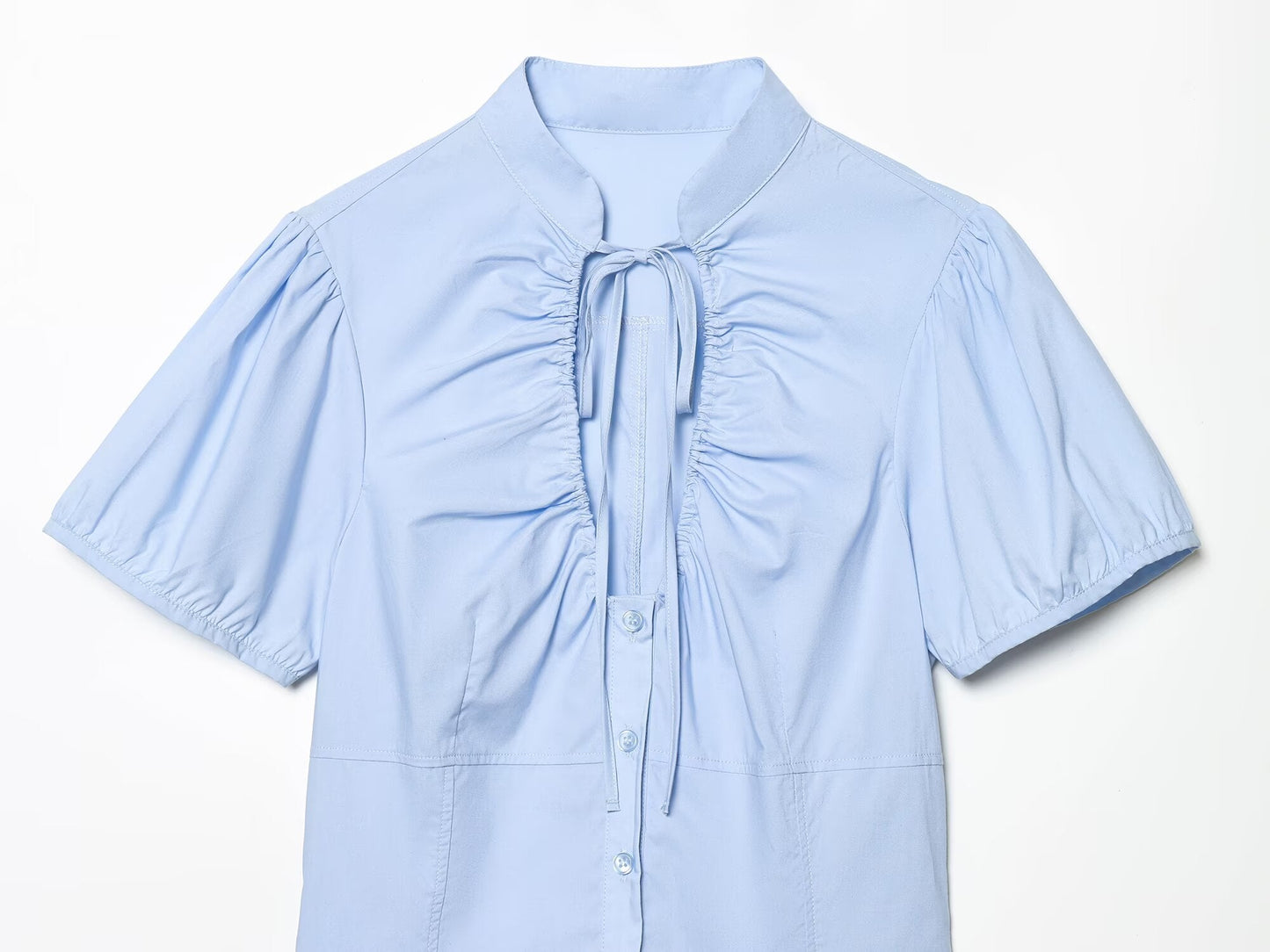 Women's bow decoration pleated poplin top