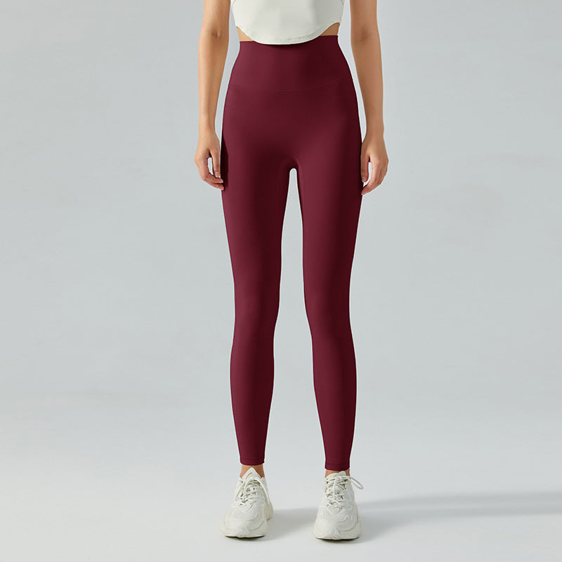 Women's New Fashion Joker Nude High Waist Belly Yoga Pants Double Sanding Peach Hip Running Tight Fitness Pants.
