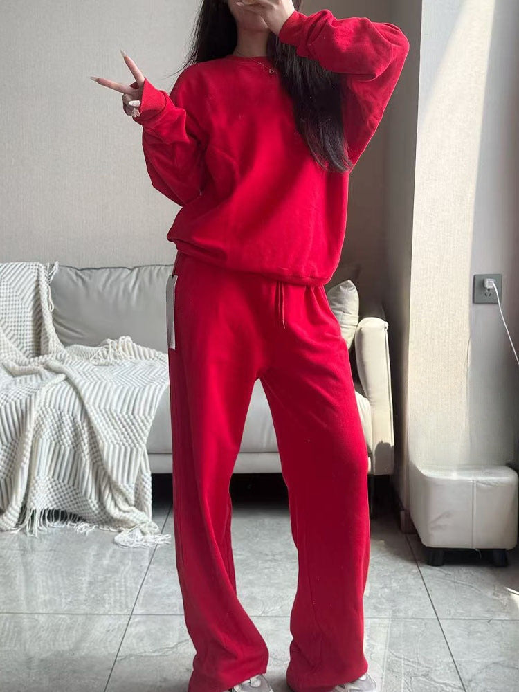 Women's new loose casual O-neck sweater pants