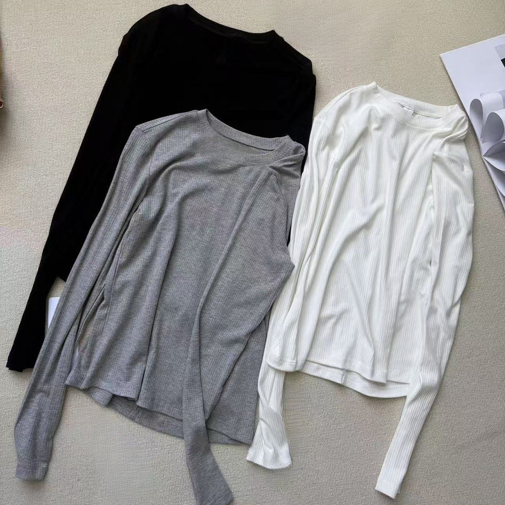 Women's new slim threaded O-neck bottoming shirt