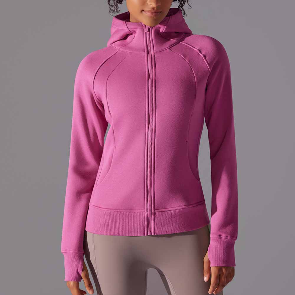 Women's New Solid Color Outdoor Leisure Yoga Training Fitness Jacket Thickened Warm Hooded Sports Coat.