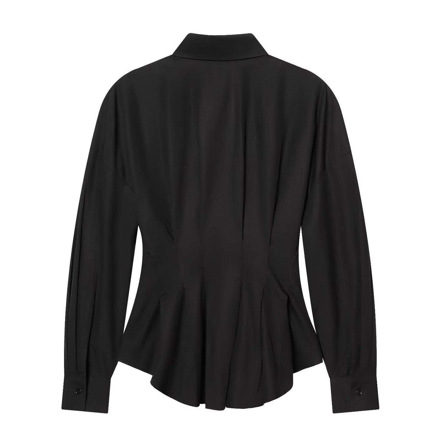 Women's pleated design slim lapel shirt