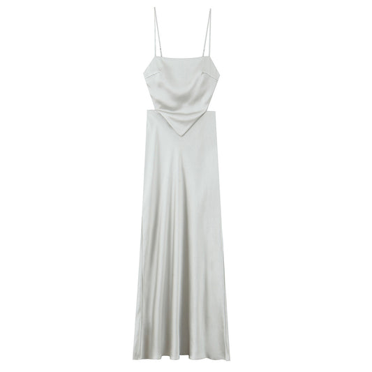 Women's New Fashion Thin Scarf Decorative Satin Texture Midi Dress
