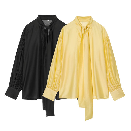 Women's scarf decoration casual satin textured shirt