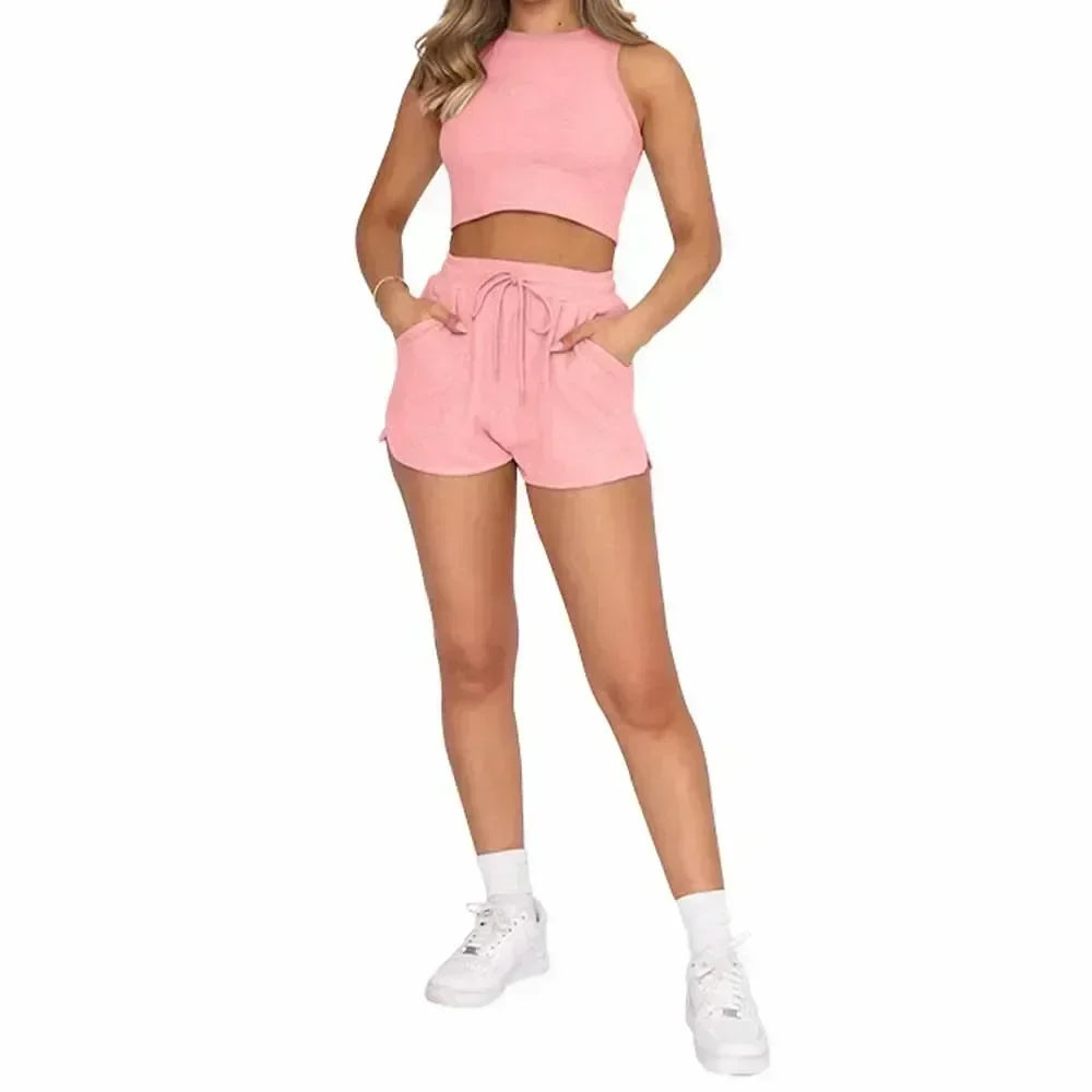 Women's 2024 Summer Solid Color Vest Urban Leisure Short Sleeveless Navel Shaping Suit