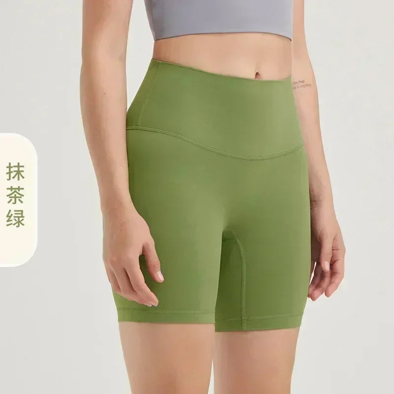 Double-sided sanding yoga pants female Europe and the United States high waist hip peach hip sports shorts fitness pants three-p
