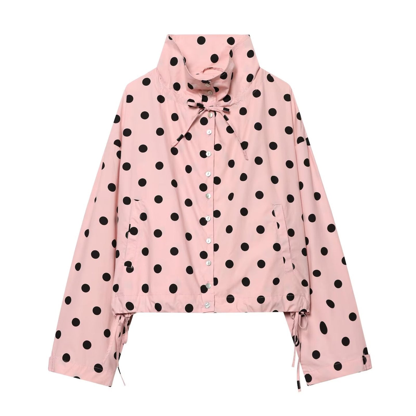 Women's lace up decorative casual polka dot Coat