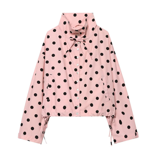 Women's lace up decorative casual polka dot Coat