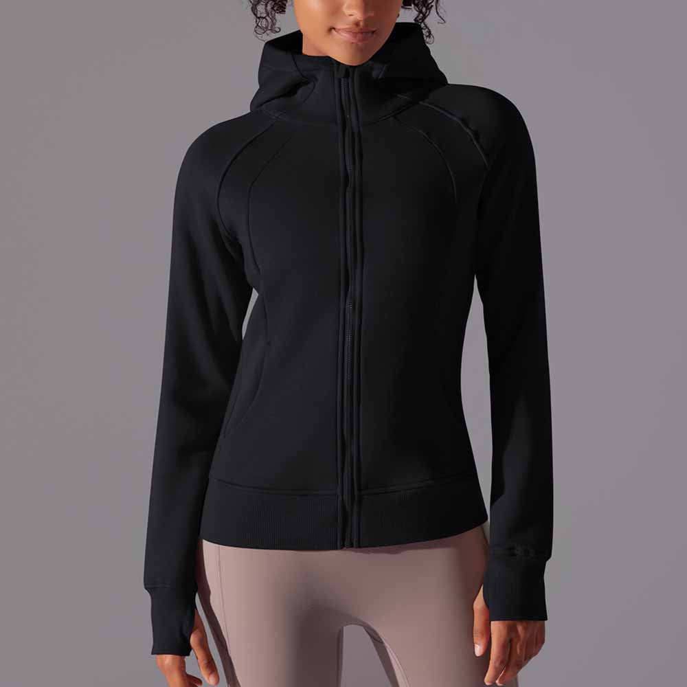 Women's New Solid Color Outdoor Leisure Yoga Training Fitness Jacket Thickened Warm Hooded Sports Coat.