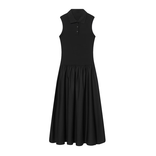 Women's sleeveless Polo collar knit MIDI dress