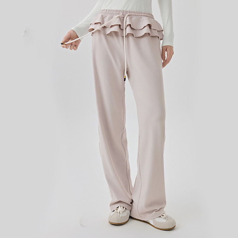 Women's new flounce design casual wide-leg pants