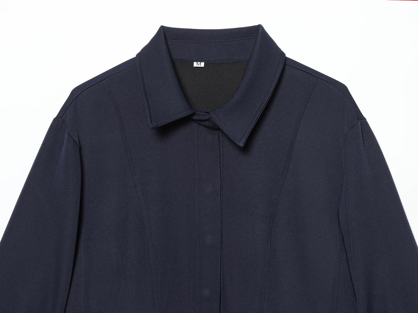 Women's pleated decorative shirt style mini dress