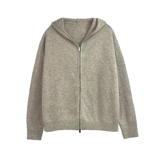 Women's new fashion long sleeved zipper hooded knitted Coat