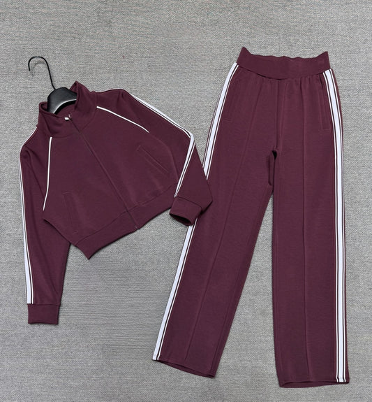 Women's new sports stand-up collar zipper coat+drape loose wide-leg pants suit