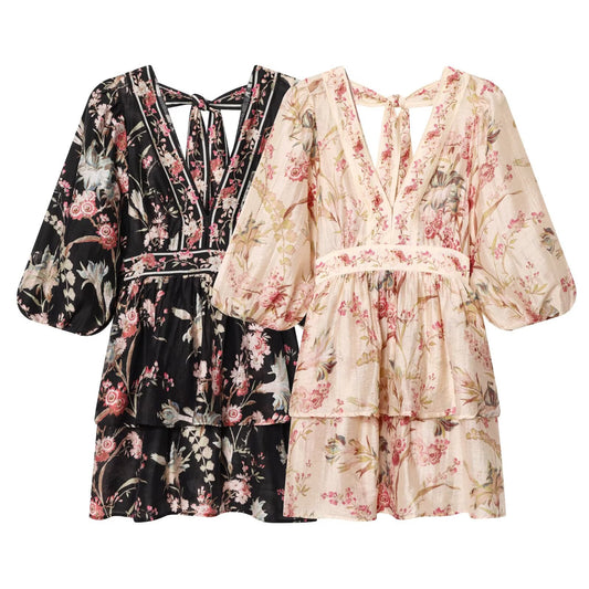 2026 Women's printed V-neck mini dress