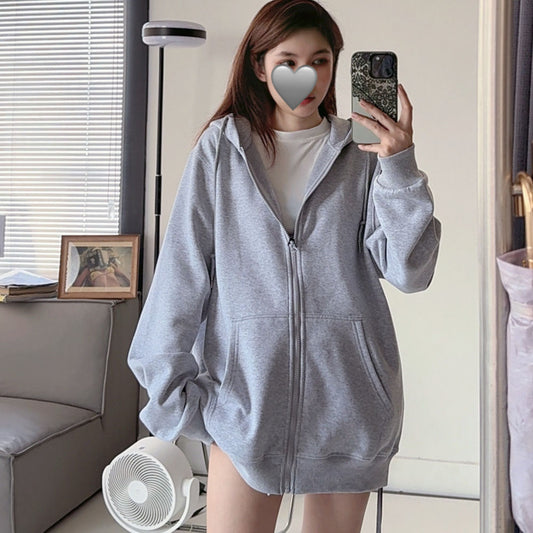 Women's new casual zipper hooded sweater coat