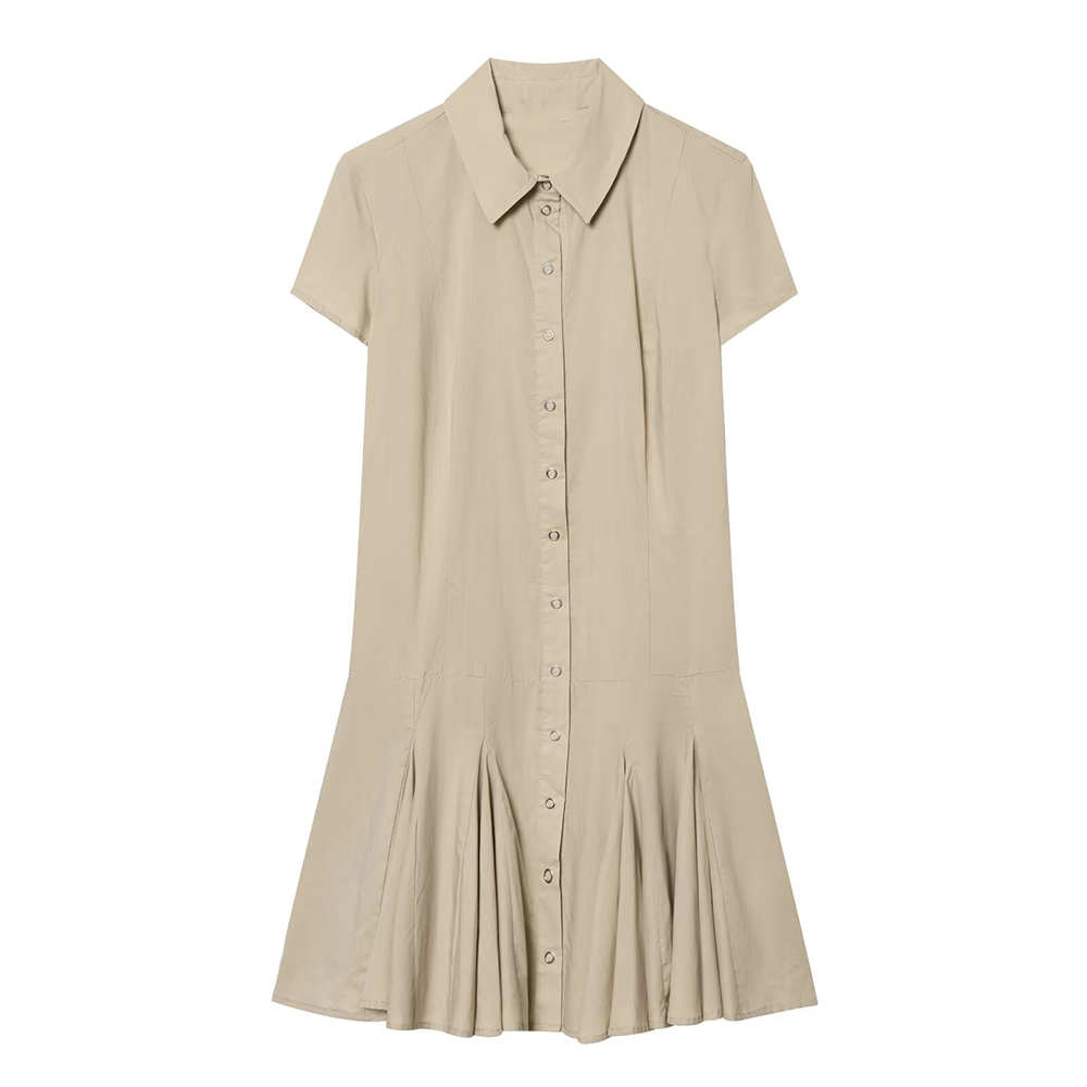 Women's slim shirt style pleated mini dress