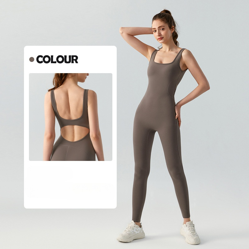 Women's new tight nude yoga jumpsuit with chest pad