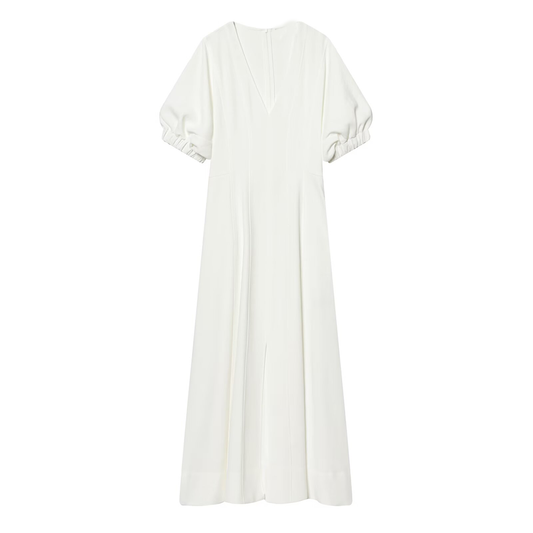 Women's V-neck Bubble Sleeve Midi Dress
