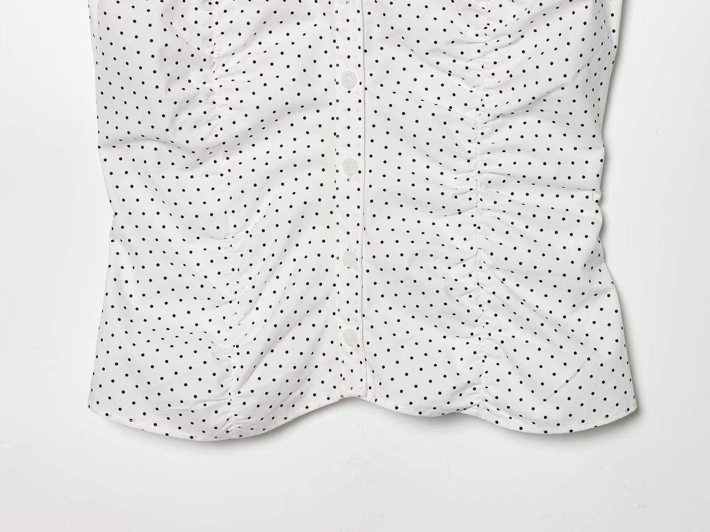Women's pleated decorative polka dot poplin top