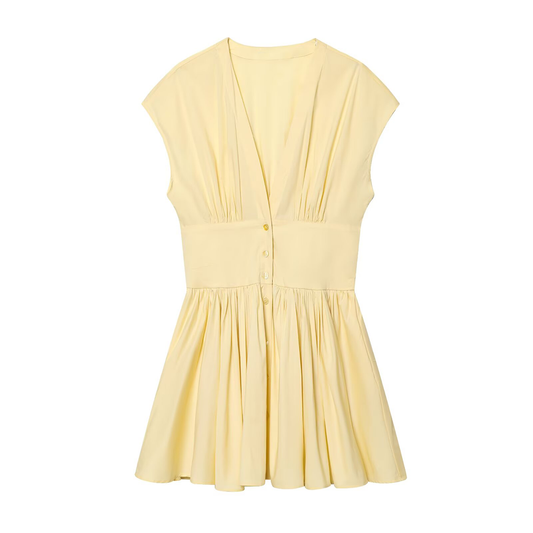 Women's V-neck Button-up poplin mini dress