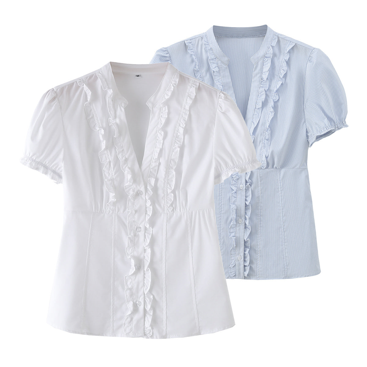 Women's slim cotton bubble sleeve poplin shirt