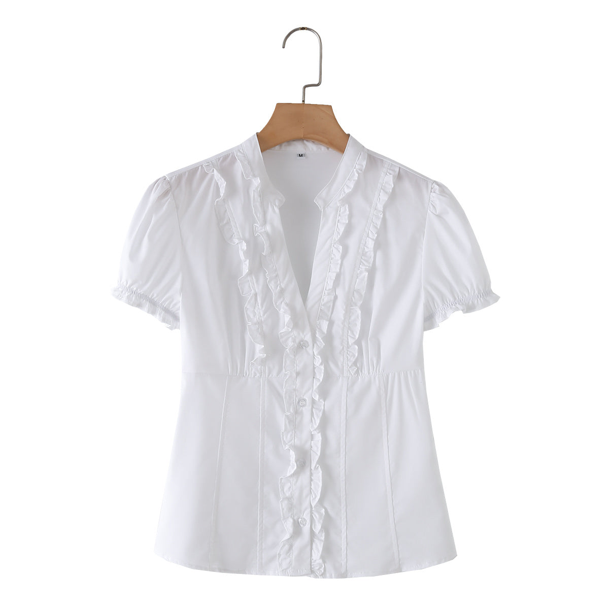 Women's slim cotton bubble sleeve poplin shirt