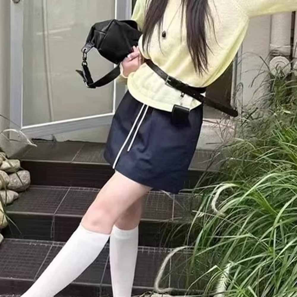 Women's New Fashion Joker Contrast Drawstring High Waist Slim Skirt Anti-exposure Short Skirt Quick-drying Skirt